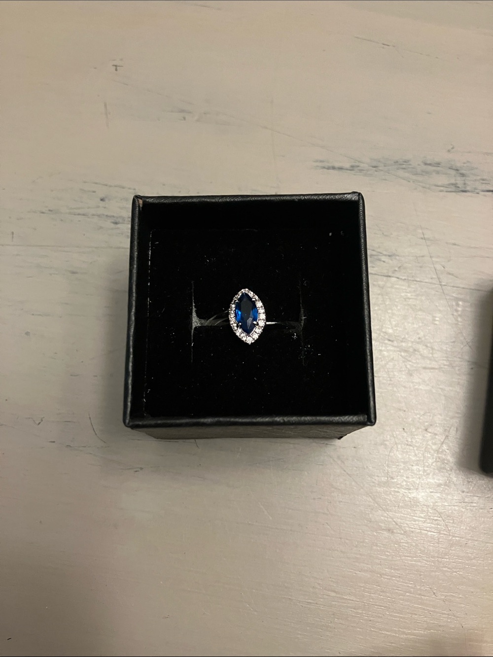 Marquise Blue Halo Ring in Silver Tone - Women's Fashion Ring